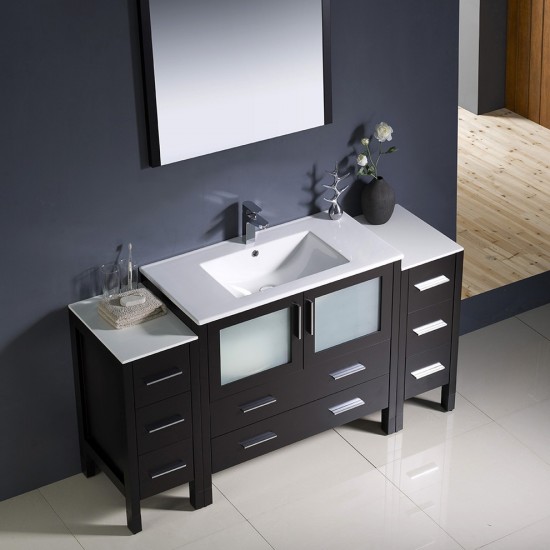 Torino 60" Espresso Modern Bathroom Vanity w/ 2 Side Cabinets & Integrated Sink