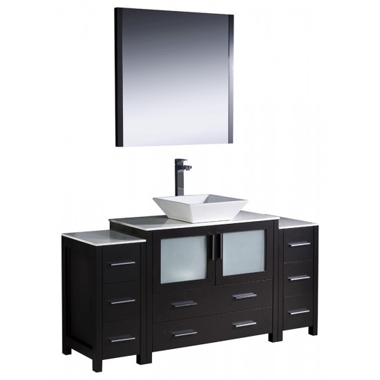 Torino 60" Espresso Modern Bathroom Vanity w/ 2 Side Cabinets & Vessel Sink