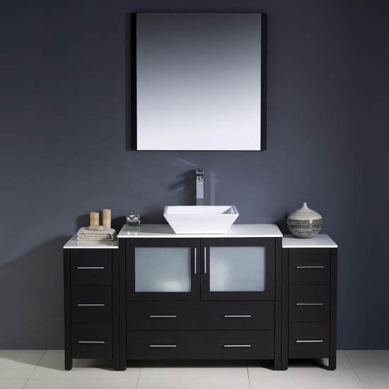 Torino 60" Espresso Modern Bathroom Vanity w/ 2 Side Cabinets & Vessel Sink