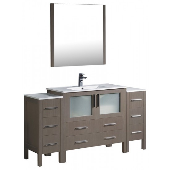 Torino 60" Gray Oak Modern Bathroom Vanity w/ 2 Side Cabinets & Integrated Sink