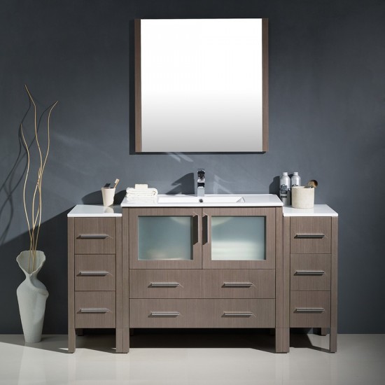 Torino 60" Gray Oak Modern Bathroom Vanity w/ 2 Side Cabinets & Integrated Sink