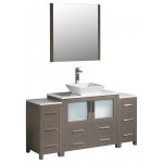 Torino 60" Gray Oak Modern Bathroom Vanity w/ 2 Side Cabinets & Vessel Sink