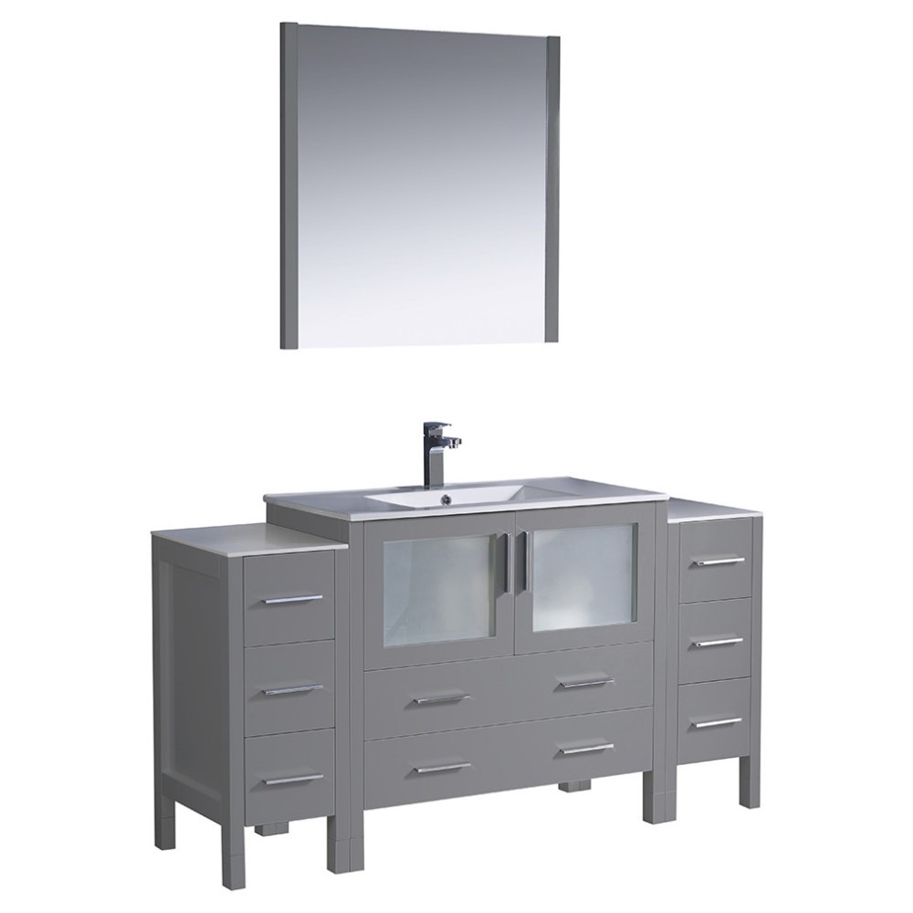 Torino 60" Gray Modern Bathroom Vanity w/ 2 Side Cabinets & Integrated Sink