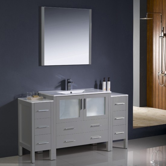 Torino 60" Gray Modern Bathroom Vanity w/ 2 Side Cabinets & Integrated Sink