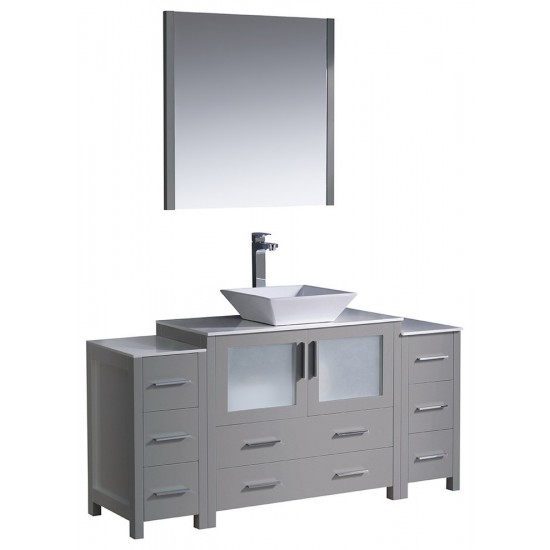 Fresca Torino 60" Gray Modern Bathroom Vanity w/ 2 Side Cabinets & Vessel Sink