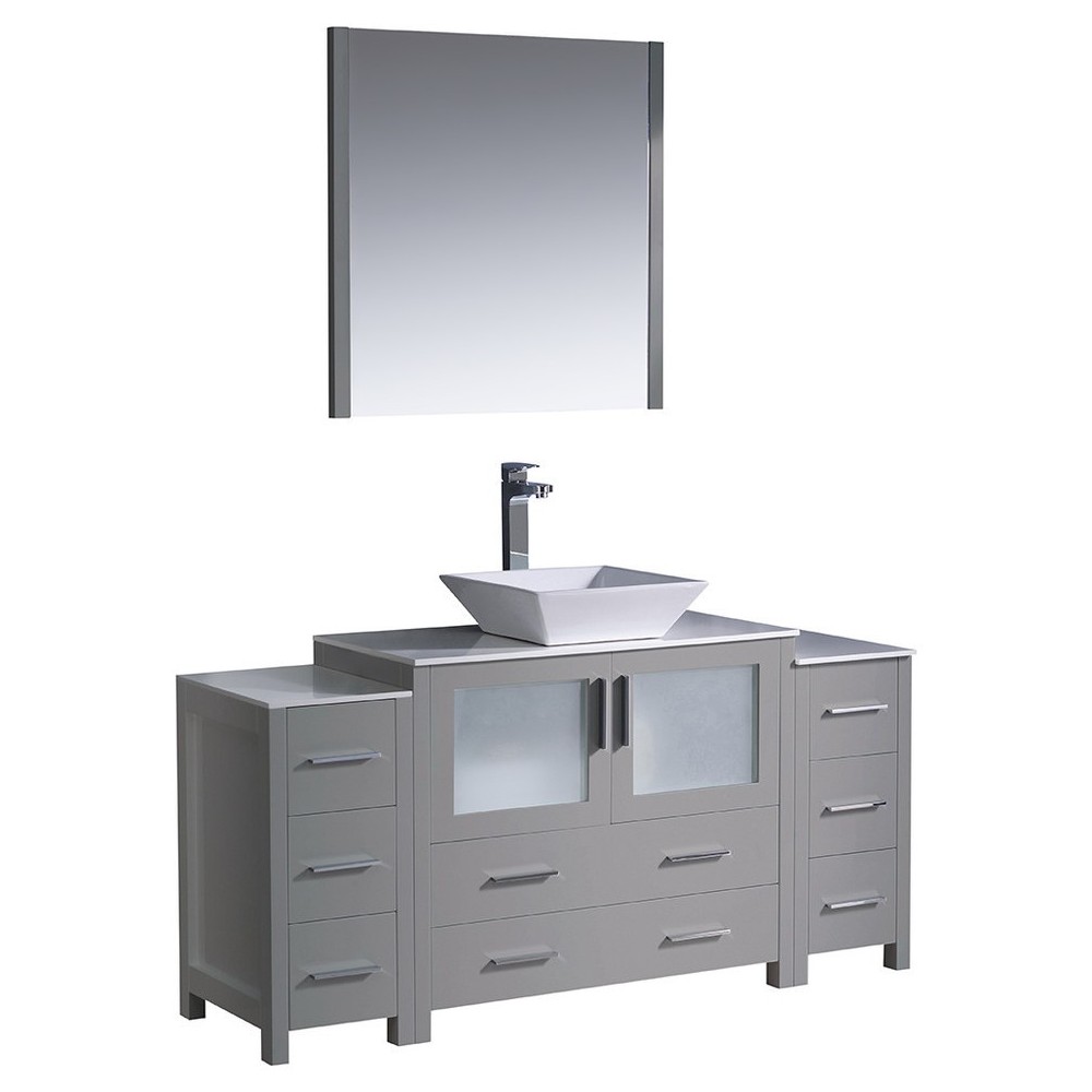 Fresca Torino 60" Gray Modern Bathroom Vanity w/ 2 Side Cabinets & Vessel Sink