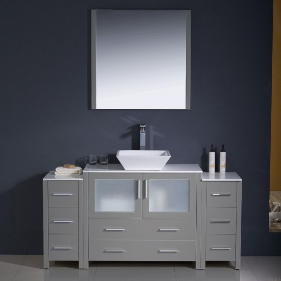 Fresca Torino 60" Gray Modern Bathroom Vanity w/ 2 Side Cabinets & Vessel Sink