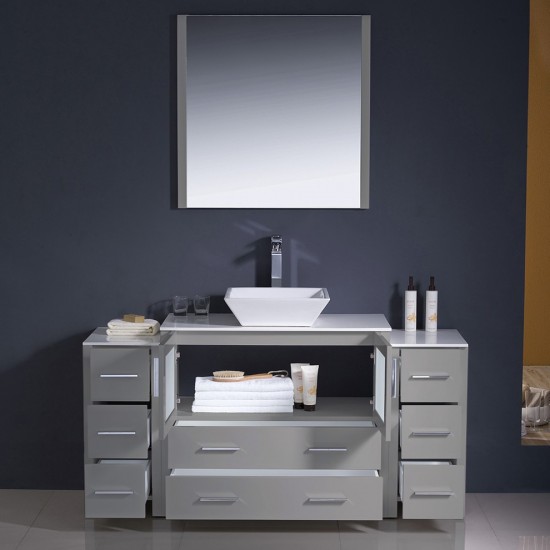 Fresca Torino 60" Gray Modern Bathroom Vanity w/ 2 Side Cabinets & Vessel Sink