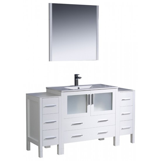 Torino 60" White Modern Bathroom Vanity w/ 2 Side Cabinets & Integrated Sink