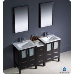 60 Espresso Double Sink Bathroom Vanity w/ Side Cabinet & Integrated Sinks