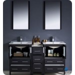 60 Espresso Double Sink Bathroom Vanity w/ Side Cabinet & Integrated Sinks