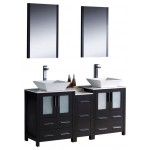 60 Espresso Modern Double Sink Bathroom Vanity w/ Side Cabinet & Vessel Sinks