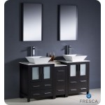 60 Espresso Modern Double Sink Bathroom Vanity w/ Side Cabinet & Vessel Sinks