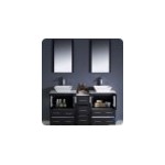 60 Espresso Modern Double Sink Bathroom Vanity w/ Side Cabinet & Vessel Sinks