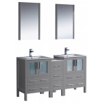 60 Gray Modern Double Sink Bathroom Vanity w/ Side Cabinet & Integrated Sinks