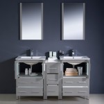 60 Gray Modern Double Sink Bathroom Vanity w/ Side Cabinet & Integrated Sinks