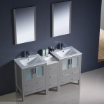 60 Gray Modern Double Sink Bathroom Vanity w/ Side Cabinet & Integrated Sinks