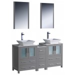 Torino 60 Gray Modern Double Sink Bathroom Vanity w/ Side Cabinet & Vessel Sinks