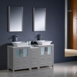 Torino 60 Gray Modern Double Sink Bathroom Vanity w/ Side Cabinet & Vessel Sinks