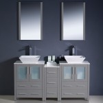 Torino 60 Gray Modern Double Sink Bathroom Vanity w/ Side Cabinet & Vessel Sinks