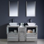 Torino 60 Gray Modern Double Sink Bathroom Vanity w/ Side Cabinet & Vessel Sinks