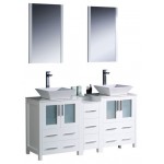 Torino 60 White Modern Double Sink Bathroom Vanity w/ Side Cabinet, Vessel Sinks