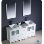 Torino 60 White Modern Double Sink Bathroom Vanity w/ Side Cabinet, Vessel Sinks