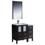 Torino 36" Espresso Modern Bathroom Vanity w/ Side Cabinet & Integrated Sinks