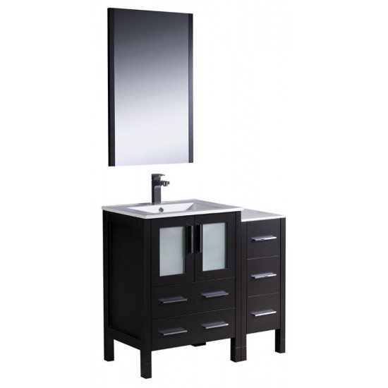 Torino 36" Espresso Modern Bathroom Vanity w/ Side Cabinet & Integrated Sinks