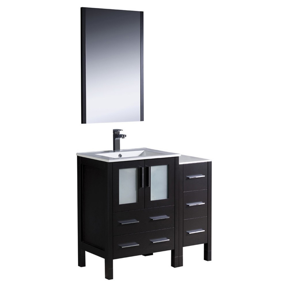 Torino 36" Espresso Modern Bathroom Vanity w/ Side Cabinet & Integrated Sinks