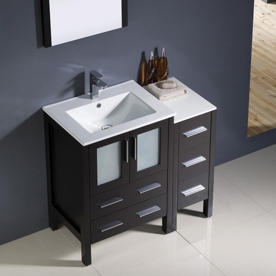 Torino 36" Espresso Modern Bathroom Vanity w/ Side Cabinet & Integrated Sinks