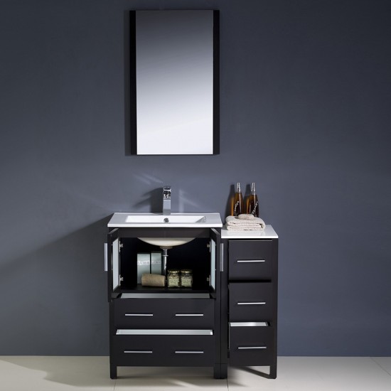 Torino 36" Espresso Modern Bathroom Vanity w/ Side Cabinet & Integrated Sinks