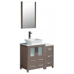 Fresca Torino 36" Gray Oak Modern Bathroom Vanity w/ Side Cabinet & Vessel Sink