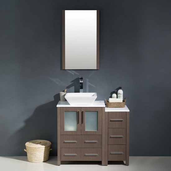 Fresca Torino 36" Gray Oak Modern Bathroom Vanity w/ Side Cabinet & Vessel Sink