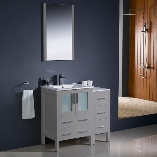 Fresca Torino 36" Gray Modern Bathroom Vanity w/ Side Cabinet & Integrated Sinks