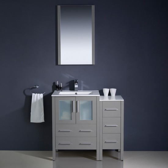 Fresca Torino 36" Gray Modern Bathroom Vanity w/ Side Cabinet & Integrated Sinks