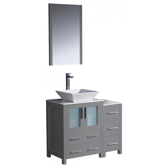 Fresca Torino 36" Gray Modern Bathroom Vanity w/ Side Cabinet & Vessel Sink