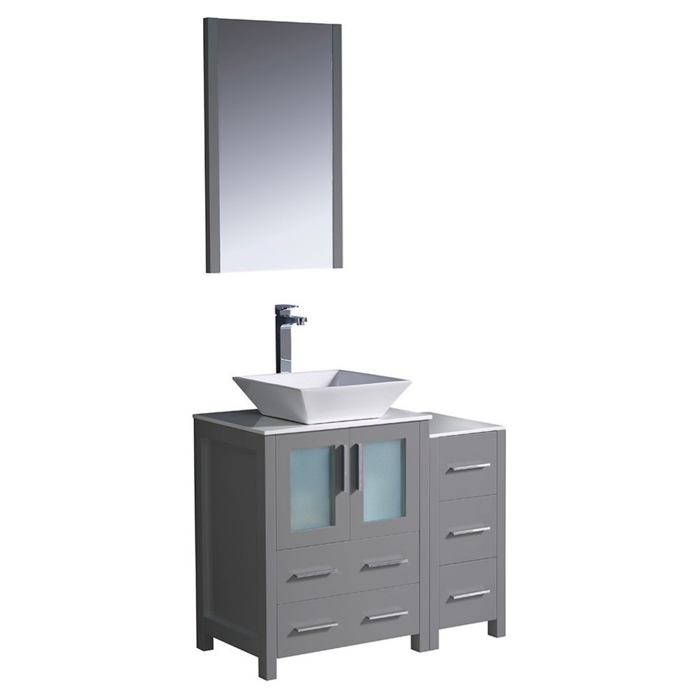 Fresca Torino 36" Gray Modern Bathroom Vanity w/ Side Cabinet & Vessel Sink