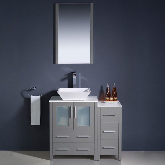 Fresca Torino 36" Gray Modern Bathroom Vanity w/ Side Cabinet & Vessel Sink