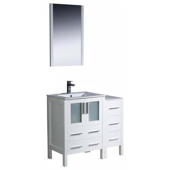 Fresca Torino 36" White Modern Bathroom Vanity w/ Side Cabinet & Integrated Sink