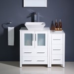 Fresca Torino 36" White Modern Bathroom Vanity w/ Side Cabinet & Vessel Sink