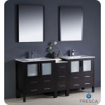 72 Espresso Double Sink Bathroom Vanity w/ Side Cabinet & Integrated Sinks