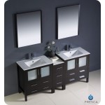 72 Espresso Double Sink Bathroom Vanity w/ Side Cabinet & Integrated Sinks