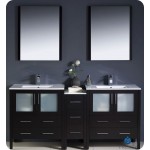 72 Espresso Double Sink Bathroom Vanity w/ Side Cabinet & Integrated Sinks