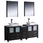 72 Espresso Modern Double Sink Bathroom Vanity w/ Side Cabinet & Vessel Sinks