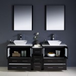 72 Espresso Modern Double Sink Bathroom Vanity w/ Side Cabinet & Vessel Sinks