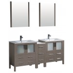 72 Gray Oak Double Sink Bathroom Vanity w/ Side Cabinet & Integrated Sinks