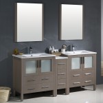 72 Gray Oak Double Sink Bathroom Vanity w/ Side Cabinet & Integrated Sinks