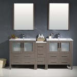 72 Gray Oak Double Sink Bathroom Vanity w/ Side Cabinet & Integrated Sinks