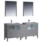 72 Gray Modern Double Sink Bathroom Vanity w/ Side Cabinet & Integrated Sinks